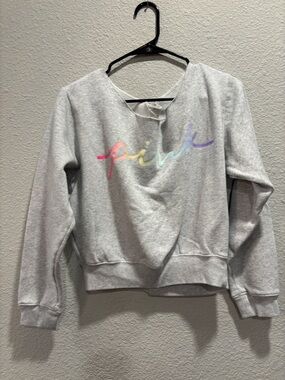 PINK Victoria's Secret Light Gray Crewneck Sweatshirt with Rainbow Script